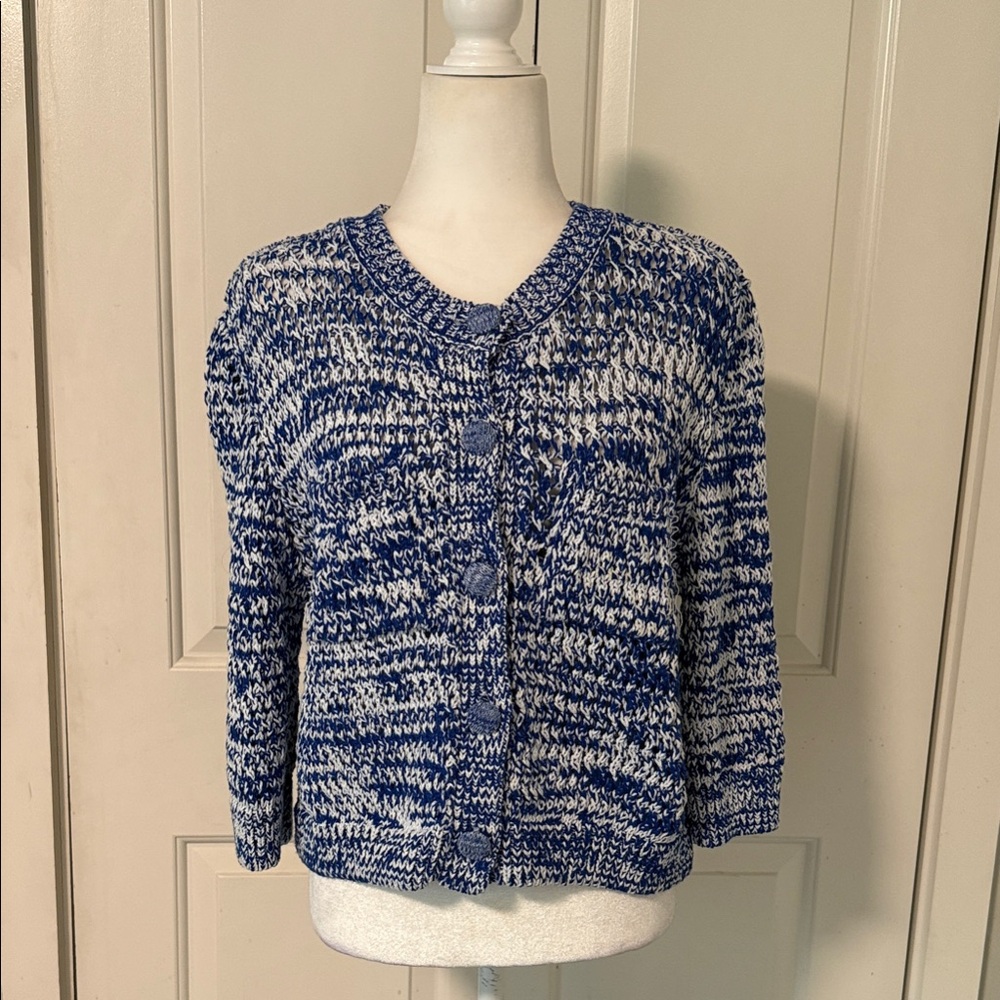 Zara Blue and White Knit Cardigan
